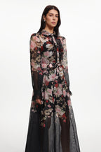 Flowering Girl Women Glenda Black Long Sleeve Printed Woven Maxi Dress