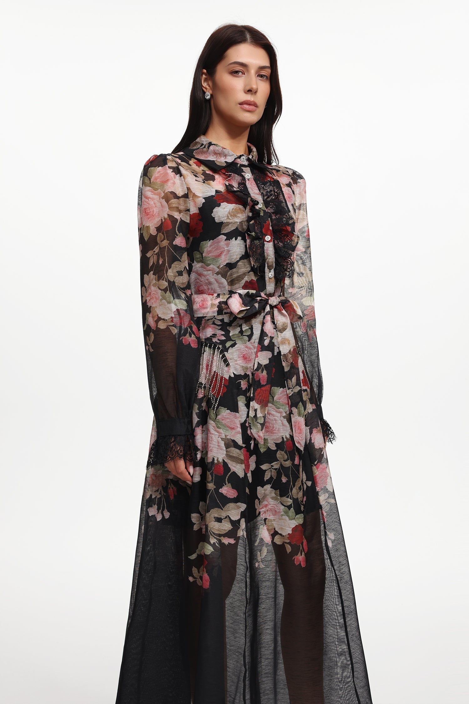 Flowering Girl Women Glenda Black Long Sleeve Printed Woven Maxi Dress