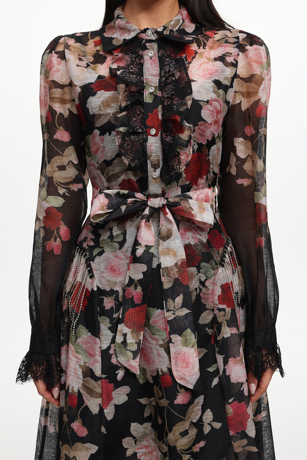 Flowering Girl Women Glenda Black Long Sleeve Printed Woven Maxi Dress