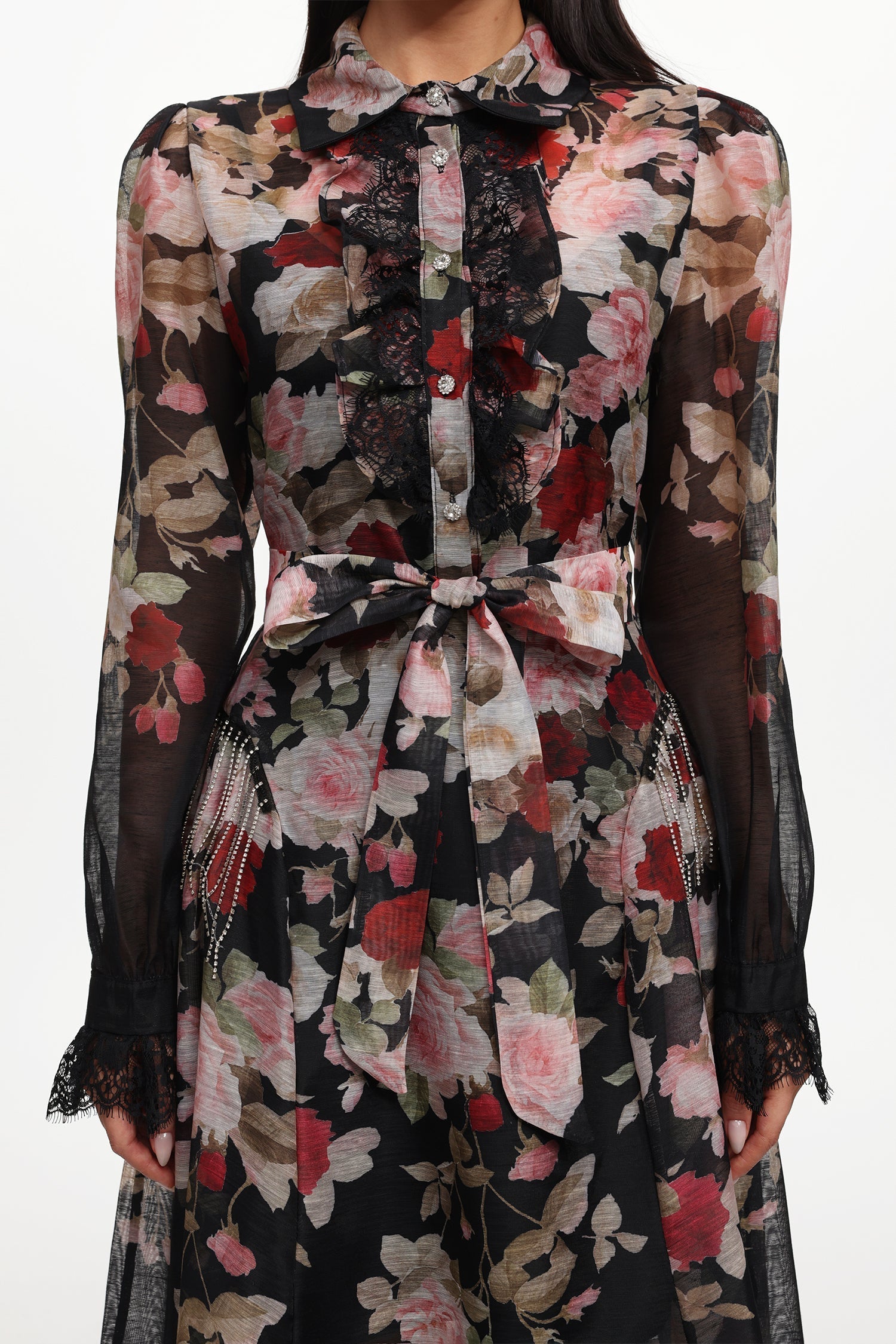 Flowering Girl Women Glenda Black Long Sleeve Printed Woven Maxi Dress