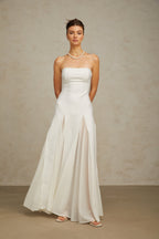 Nathalie White Tulle-Panelling Maxi Dress