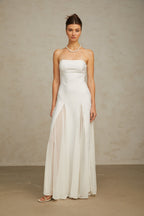 Nathalie White Tulle-Panelling Maxi Dress