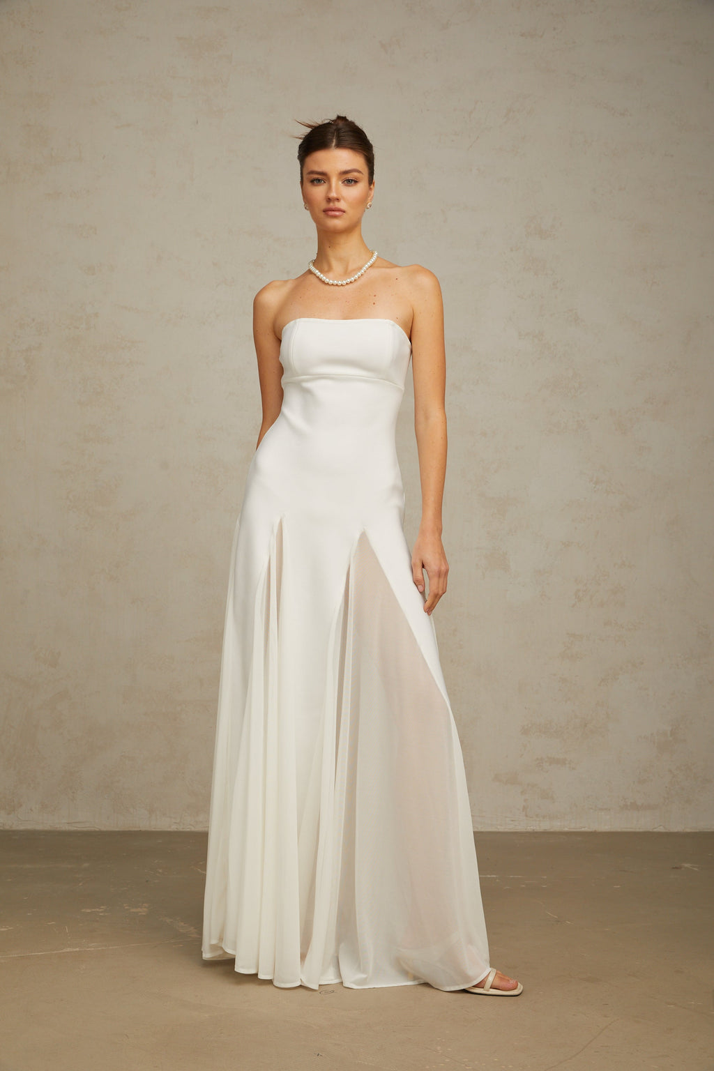 Nathalie White Tulle-Panelling Maxi Dress
