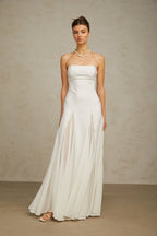 Nathalie White Tulle-Panelling Maxi Dress