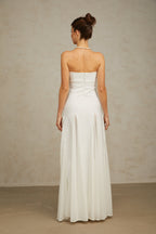 Nathalie White Tulle-Panelling Maxi Dress