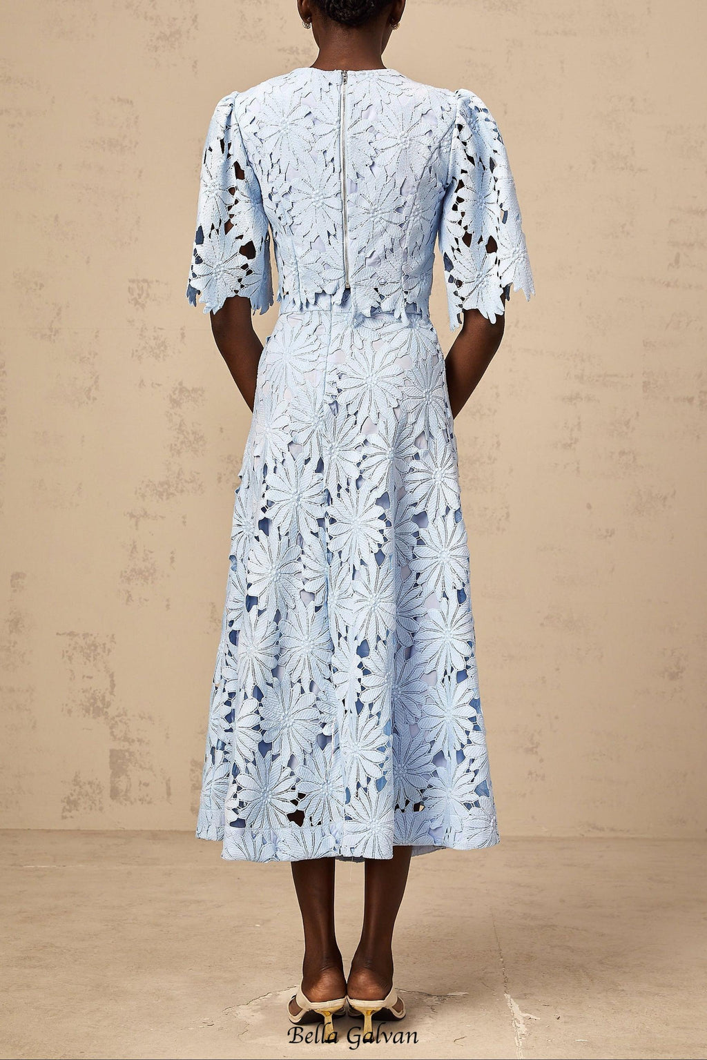 penny Openwork floral lace blouse maxi skirt set - blue