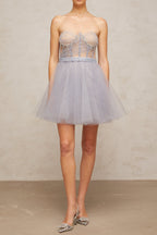 madeline grey embellished puff tulle mini dress