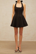 Flowering Girl Women sandy halterneck bow-embellished mini dress in Black