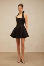Flowering Girl Women sandy halterneck bow-embellished mini dress in Black