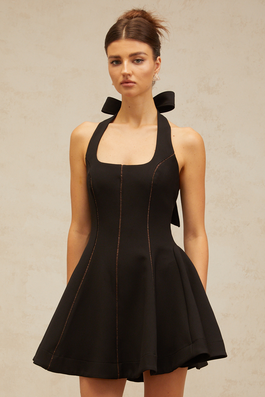 Flowering Girl Women sandy halterneck bow-embellished mini dress in Black