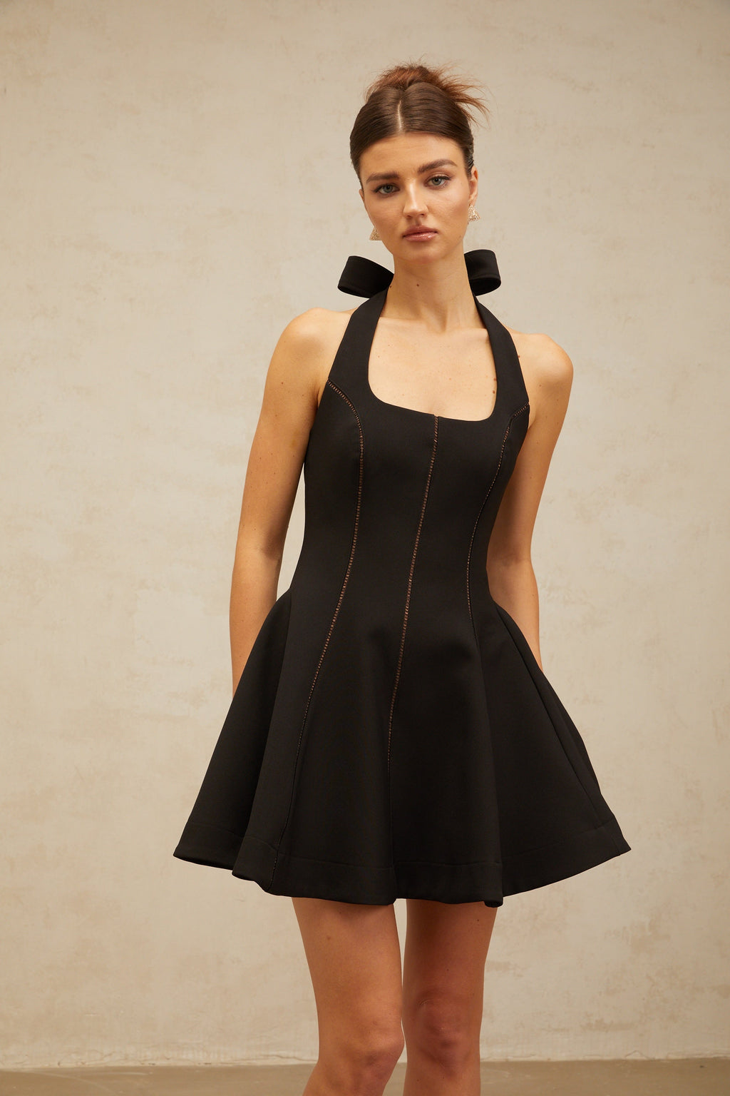 Flowering Girl Women sandy halterneck bow-embellished mini dress in Black