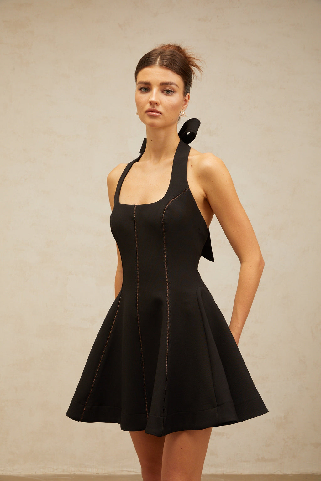 Flowering Girl Women sandy halterneck bow-embellished mini dress in Black