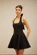 Flowering Girl Women sandy halterneck bow-embellished mini dress in Black