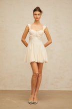 Flowering Girl Women atalanta embellished flared mini dress in cream-white