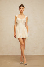 Flowering Girl Women atalanta embellished flared mini dress in cream-white