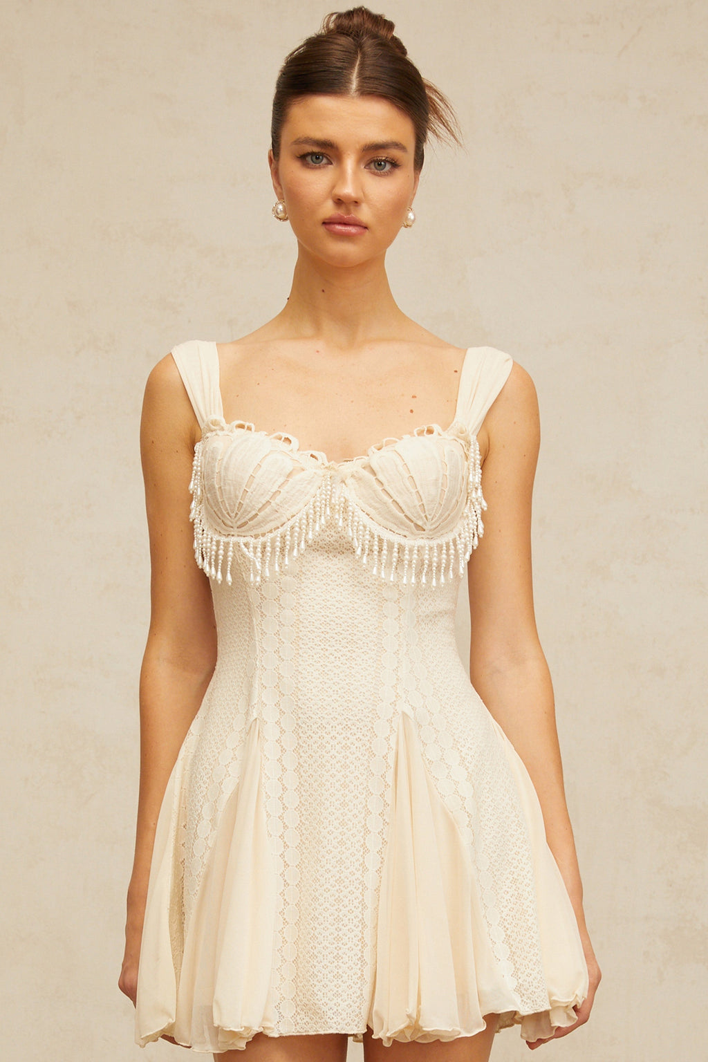 Flowering Girl Women atalanta embellished flared mini dress in cream-white