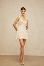 Flowering Girl Women atalanta embellished flared mini dress in cream-white