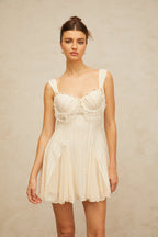 Flowering Girl Women atalanta embellished flared mini dress in cream-white