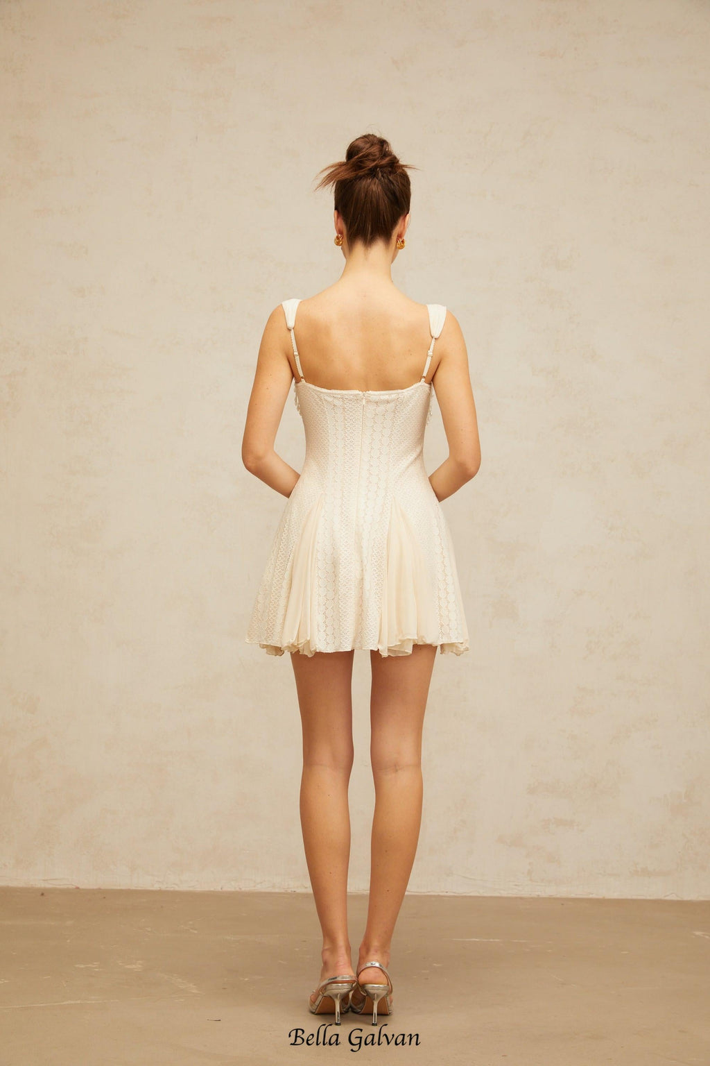 Flowering Girl Women atalanta embellished flared mini dress in cream-white