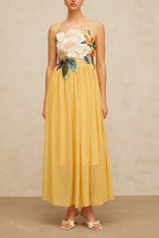 joann Appliqué Camellia Floral Maxi Dress in yellow