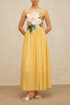 joann Appliqué Camellia Floral Maxi Dress in yellow