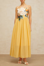 joann Appliqué Camellia Floral Maxi Dress in yellow