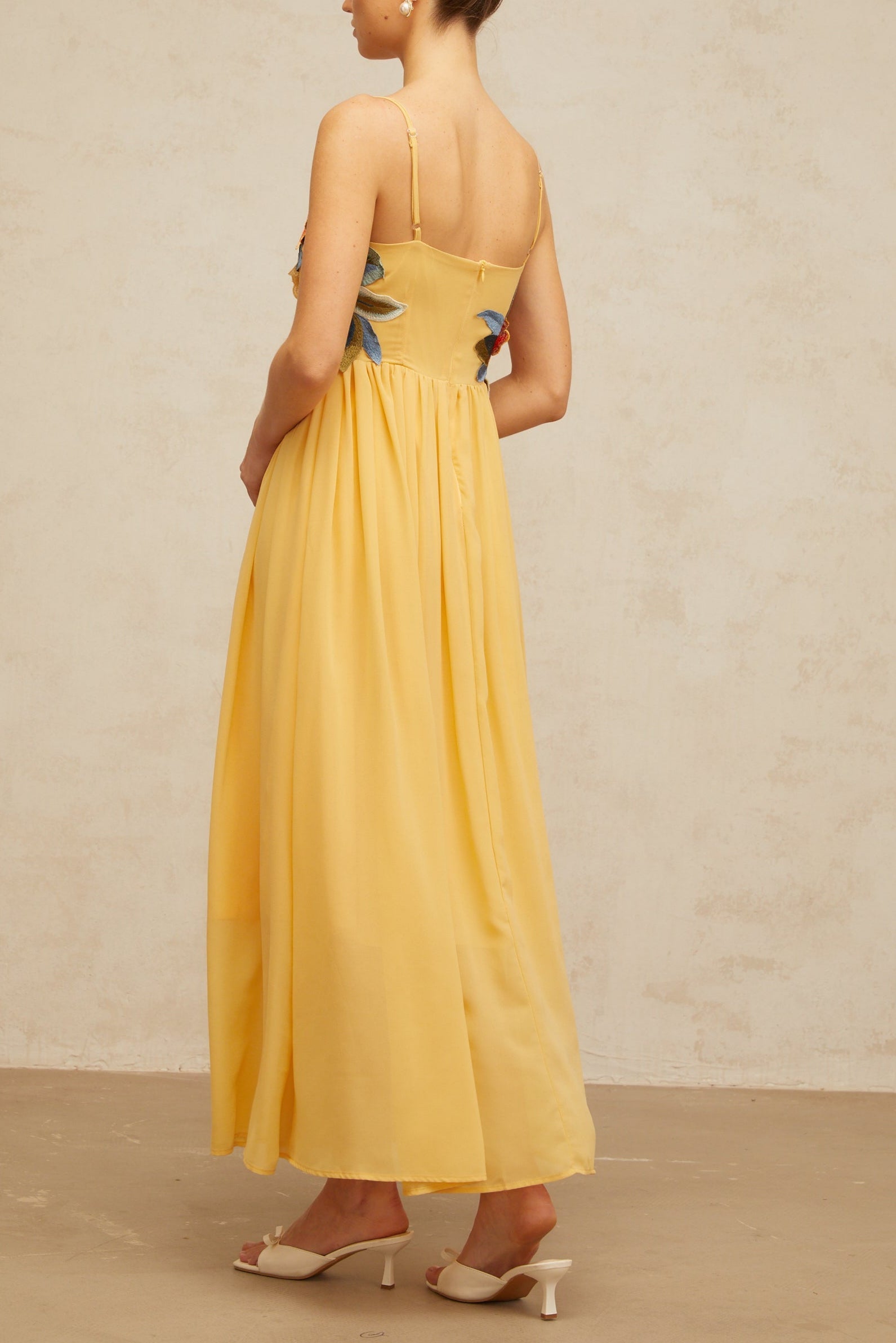 joann Appliqué Camellia Floral Maxi Dress in yellow
