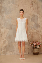 Flowering Girl Women Floral Crochet Mini Dress in white