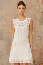 Flowering Girl Women Floral Crochet Mini Dress in white