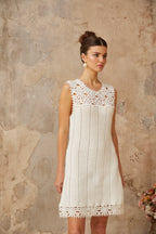 Flowering Girl Women Floral Crochet Mini Dress in white
