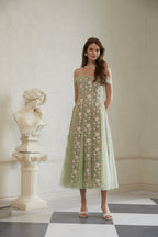 octavia Tulle Panel Floral Midi Dress in green