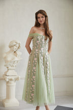 octavia Tulle Panel Floral Midi Dress in green