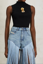 Flowering Girl Women Mock Neck Sleeveless Rib Knit Keyhole Cutout Top