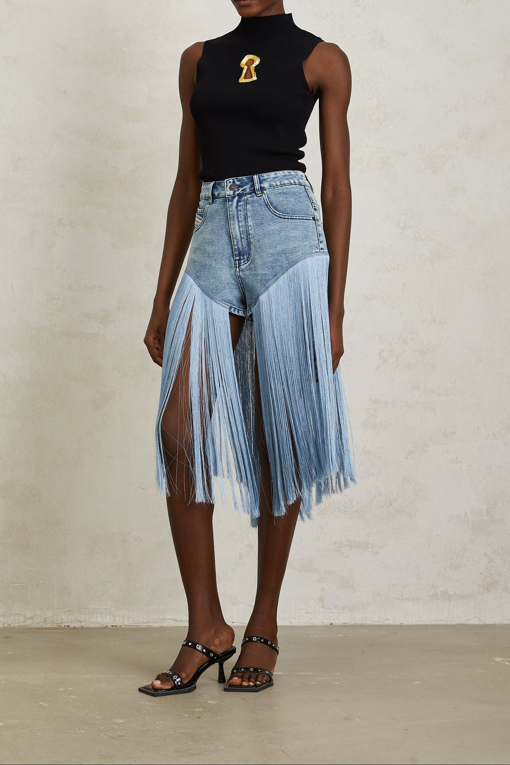 Flowering Girl Women Mock Neck Sleeveless Rib Knit Keyhole Cutout Top