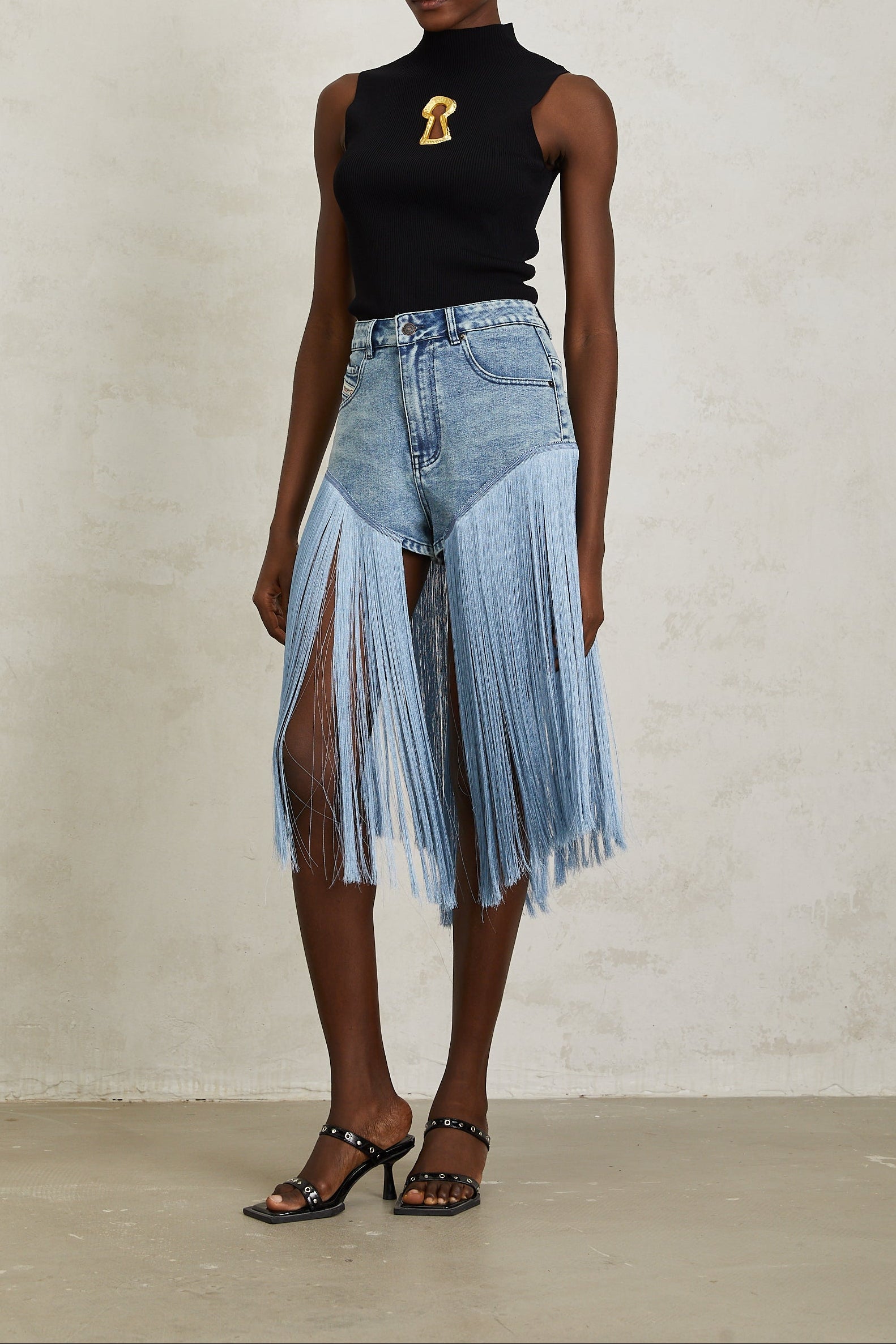 Flowering Girl Women Mock Neck Sleeveless Rib Knit Keyhole Cutout Top