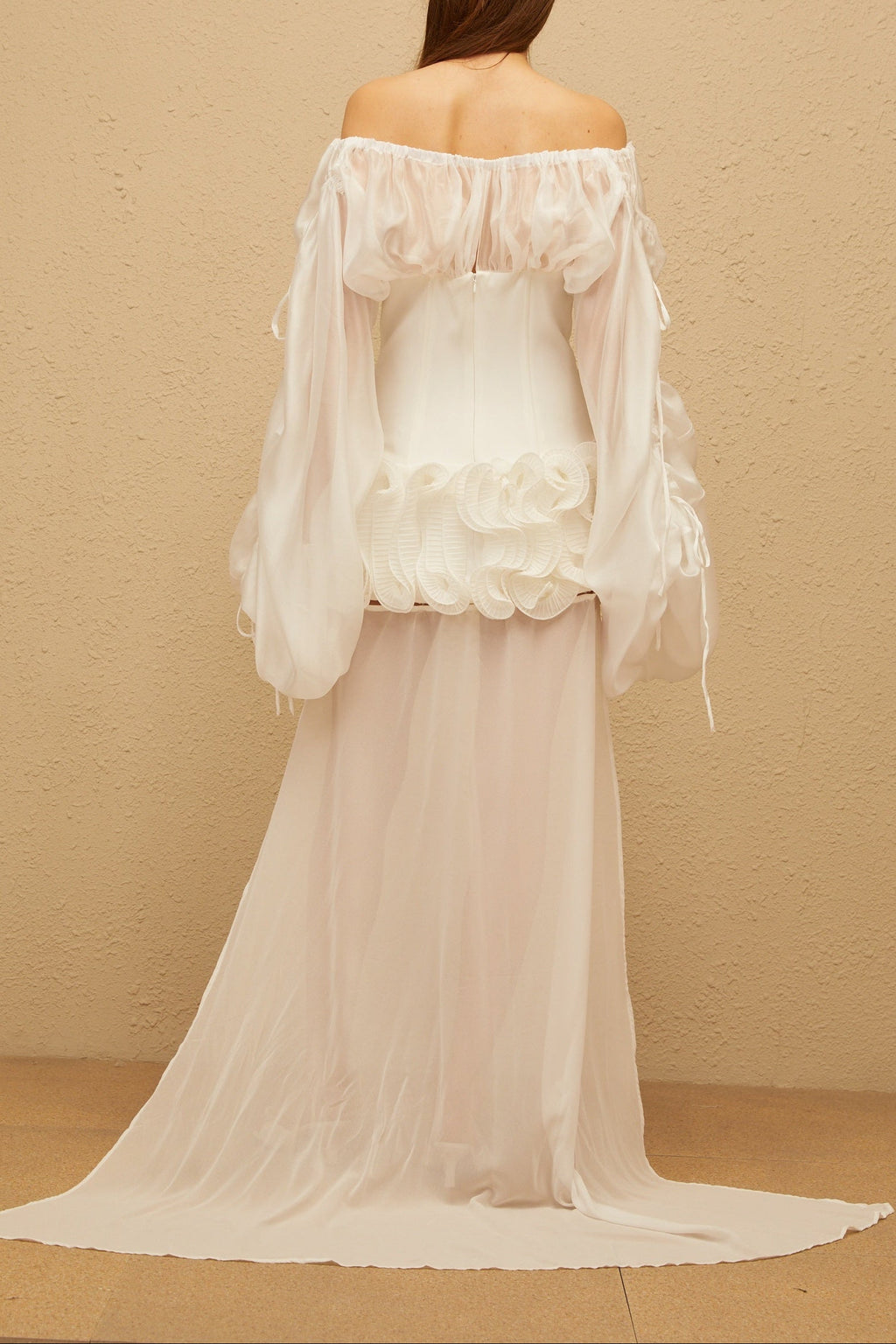 Flowering Girl Women Off Shoulder Sheer Sleeve Corset Ruffle High Low Mini Dress