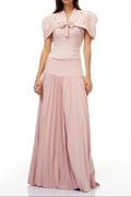 Flowering Girl Women Cape Bow Pearl Corset Pleated Maxi Dress