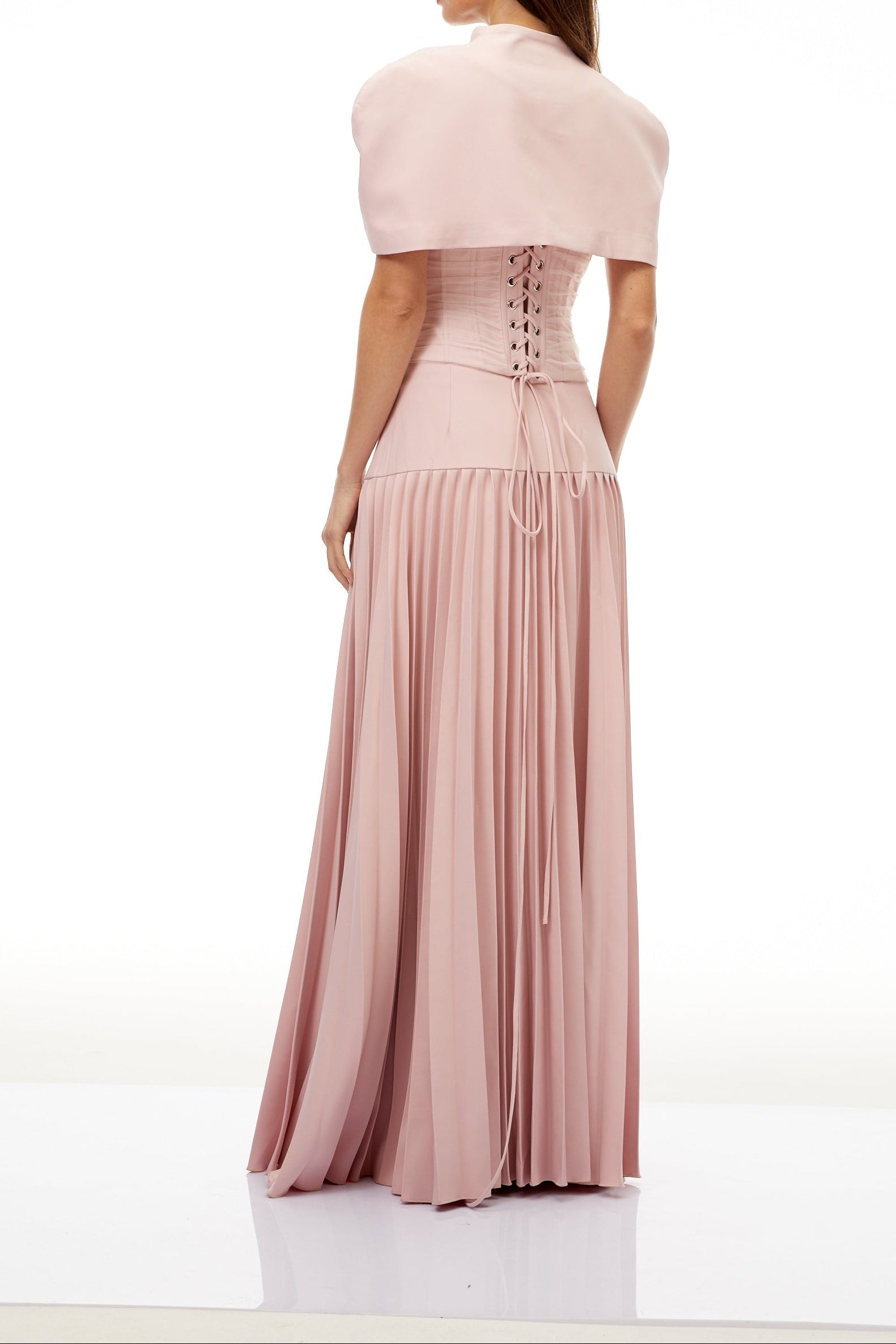 Flowering Girl Women Cape Bow Pearl Corset Pleated Maxi Dress