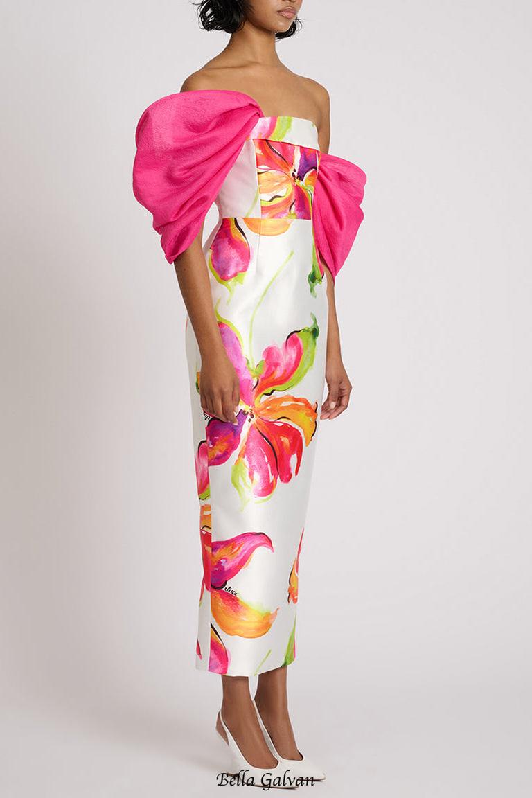 sylvia floral print strapless maxi dress in white