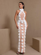 jennifer white Halter Neck 3D Flowers Bandage Maxi Dress
