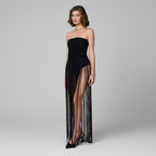 Flowering Girl Women helen Bodysuit Fringe Strapless mini Dress in Black