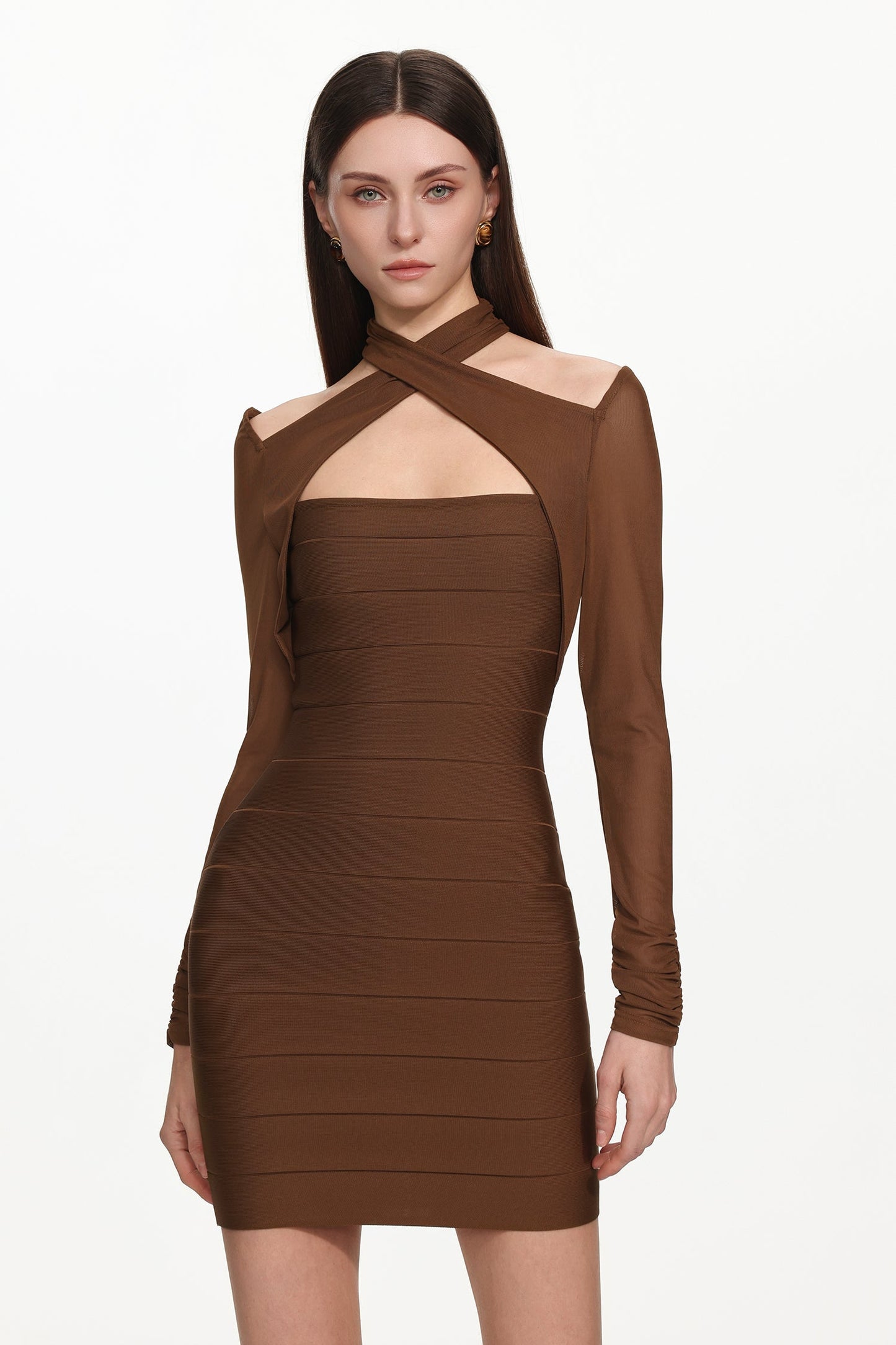 Estrela Overlay Long Sleeve Bandage Mini Dress