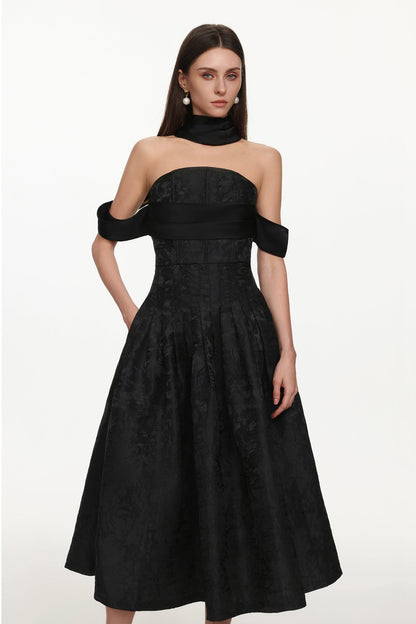 Nancy Off Shoulder Pleated Floral Maxi Dress