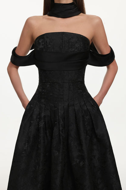 Nancy Off Shoulder Pleated Floral Maxi Dress