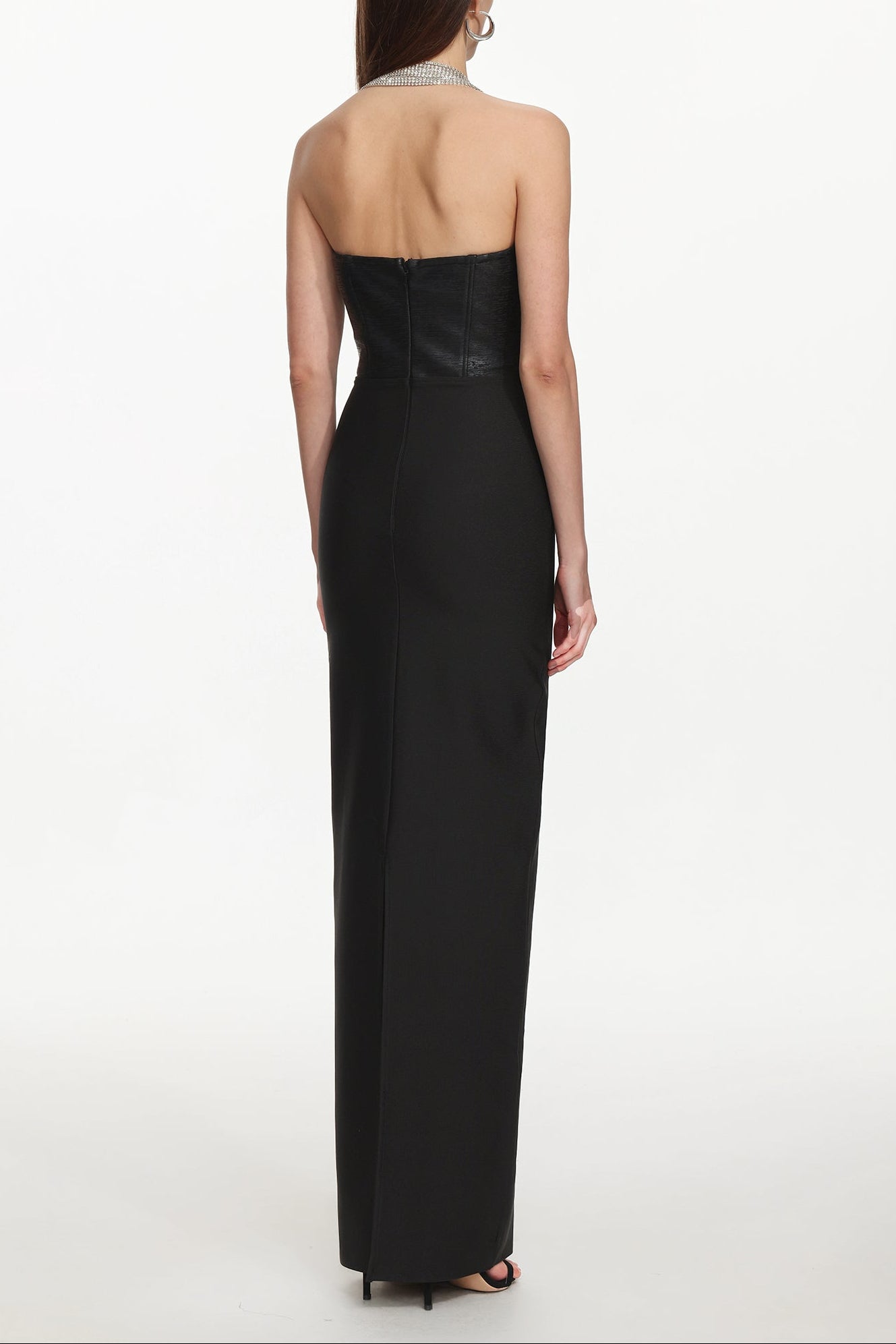 Fero One Shoulder Metal Fringe Bandage Maxi Dress