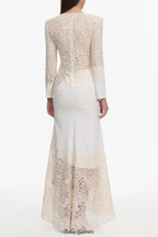 jacqueline Beige lace Embroidered long sleeve Maxi Dress