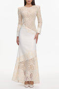 jacqueline Beige lace Embroidered long sleeve Maxi Dress