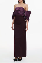 Flowering Girl Women Sareka Off Shoulder Pleated Satin Maxi Dress