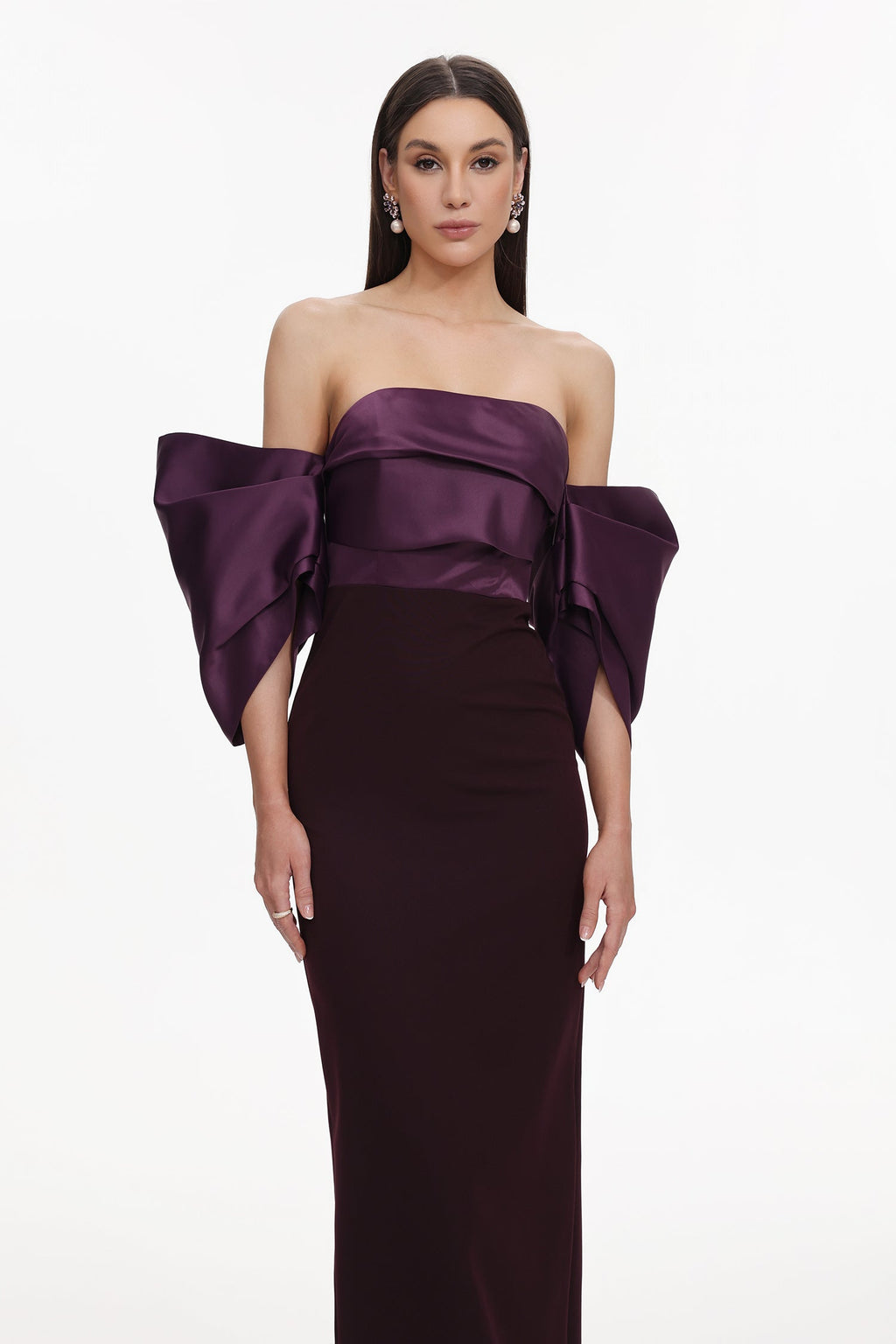 Flowering Girl Women Sareka Off Shoulder Pleated Satin Maxi Dress
