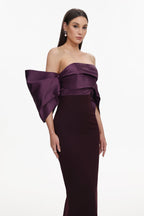 Flowering Girl Women Sareka Off Shoulder Pleated Satin Maxi Dress